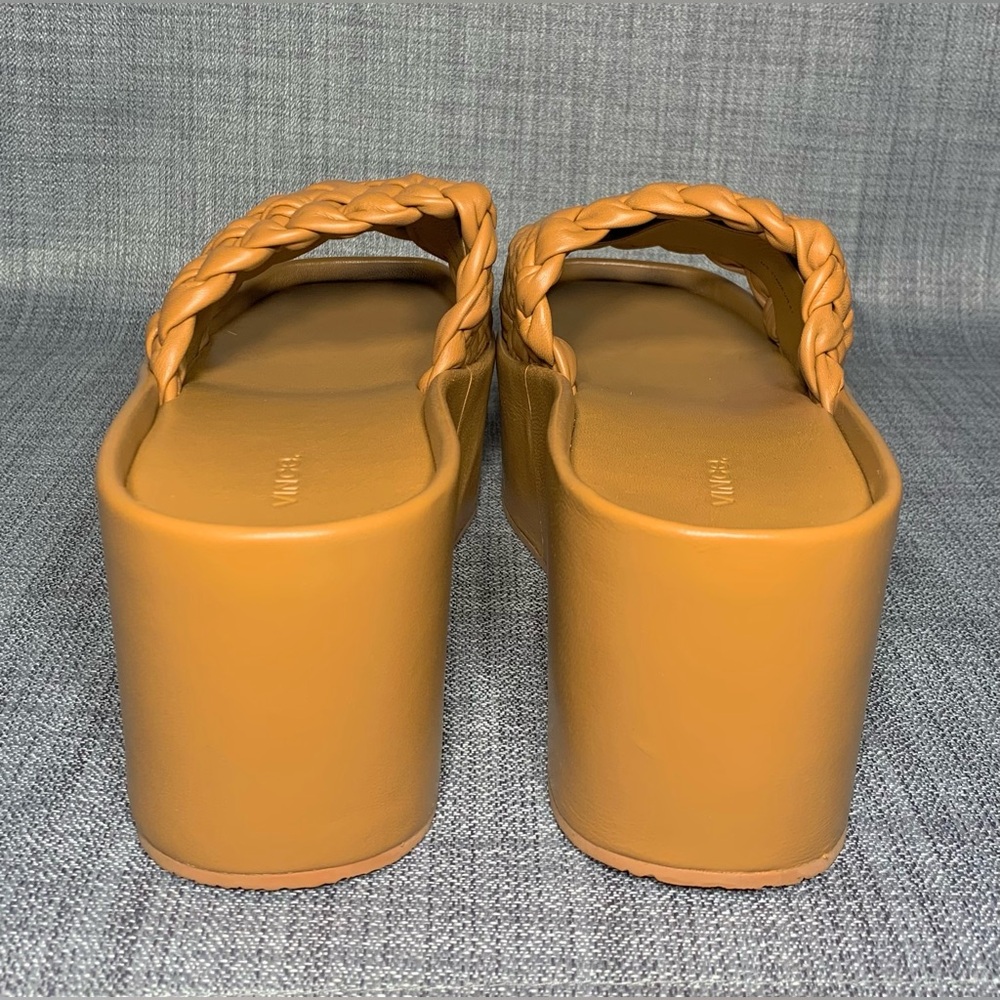 Vince Mari Slip On Platform Wedge Sandals Tan Leather Size 11 - Picture 5 of 8